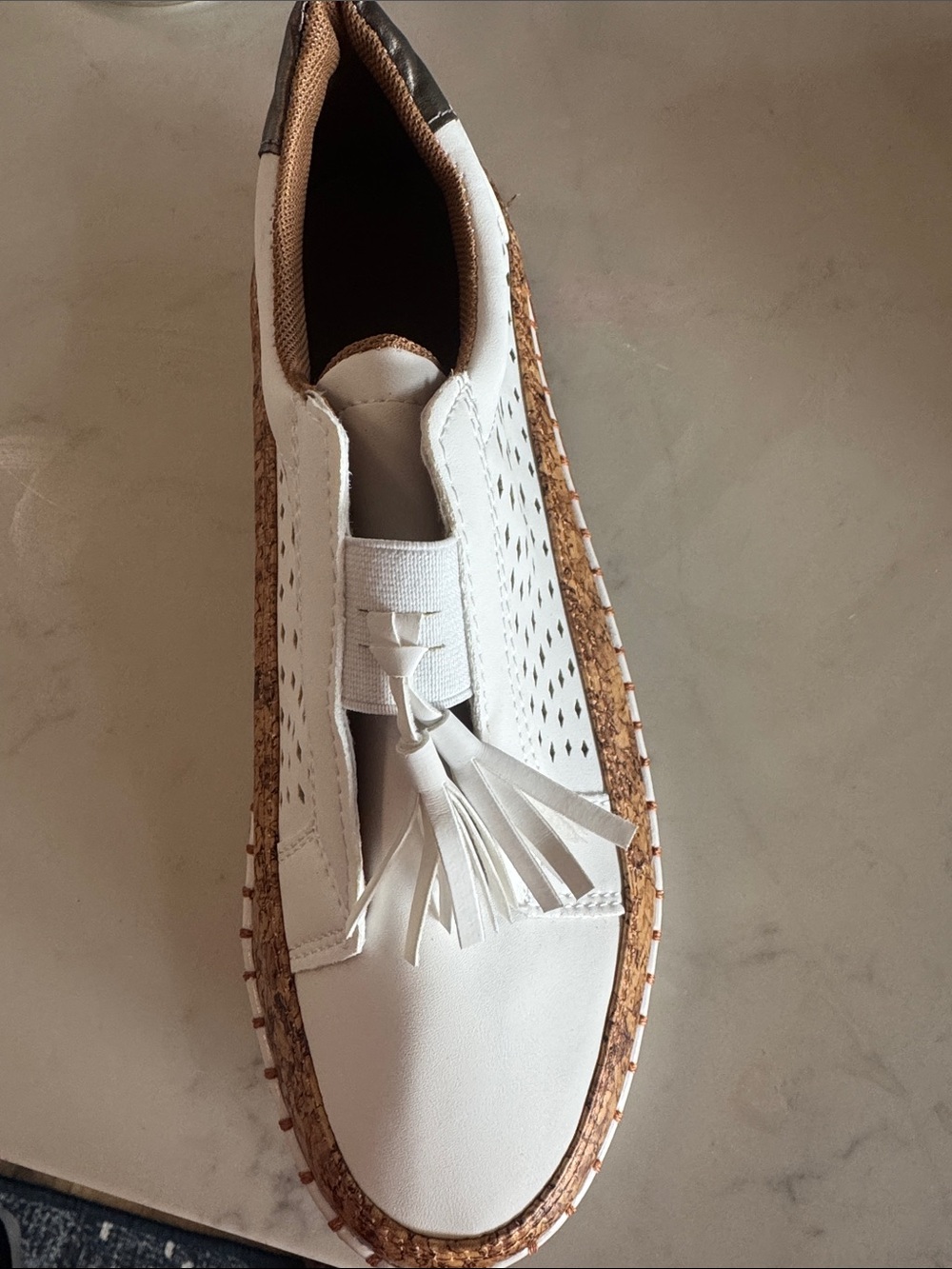 White leather( pleather) and Cork casual slip on shoe espadrille style - Picture 4 of 4